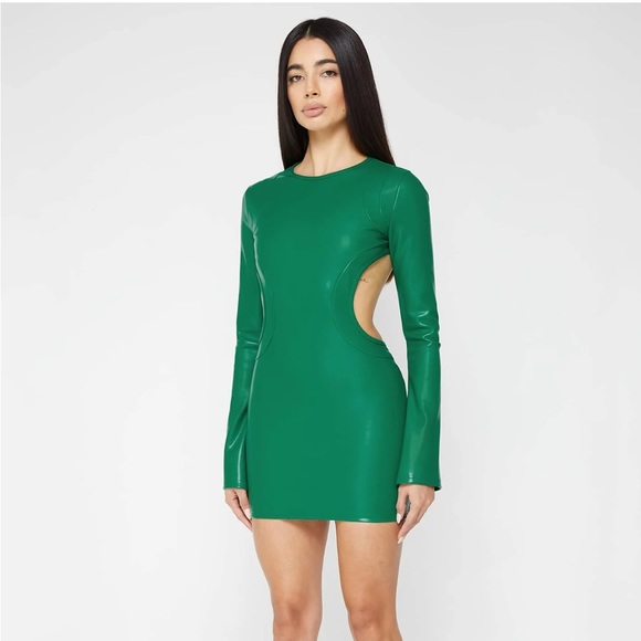 NEW - VEGAN LEATHER BACKLESS DRESS - GREEN - Picture 3 of 4
